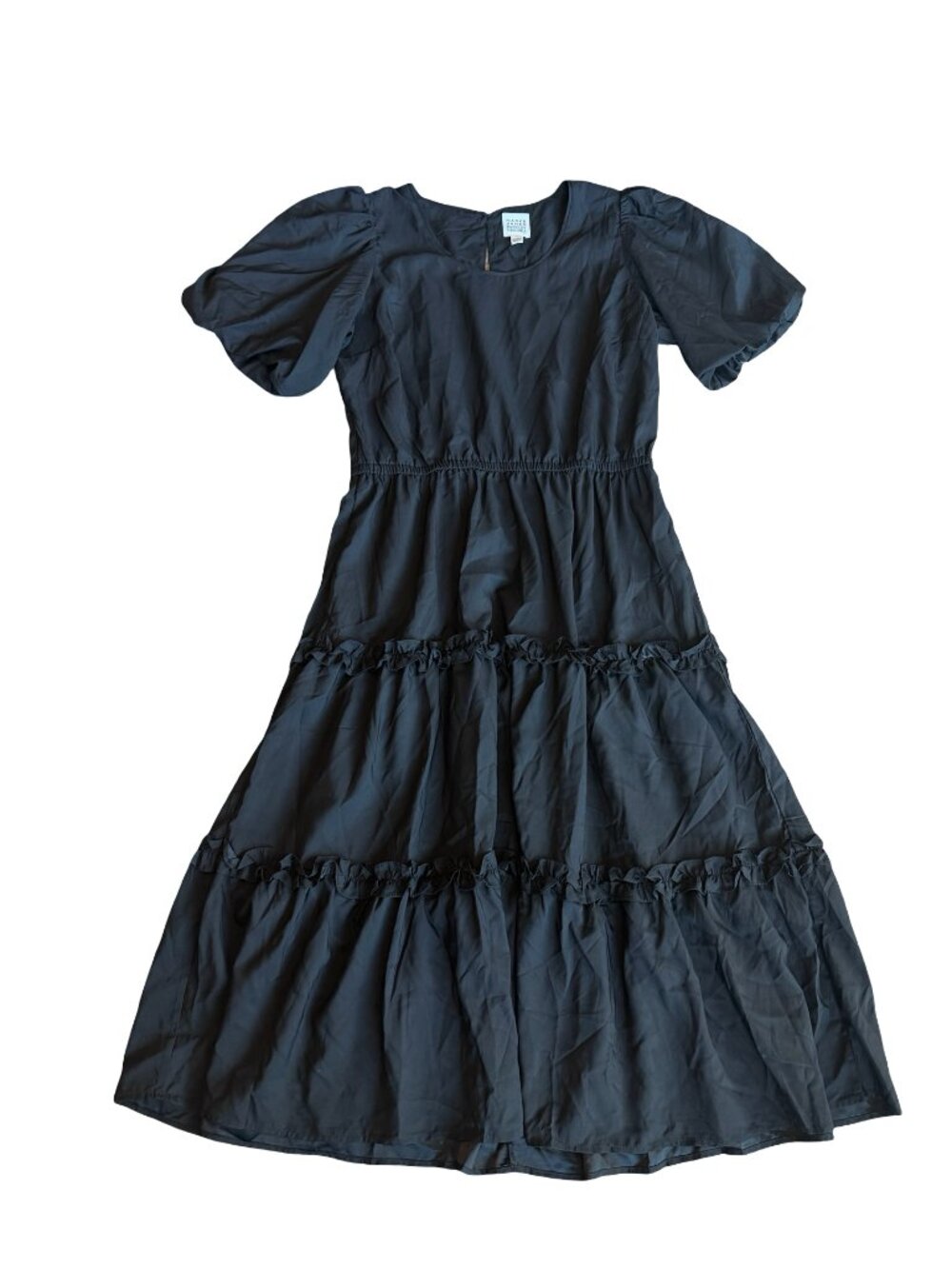 Mark & James Badgley Mischka Black Tiered Dress Short Sleeve Party Large NWOT
